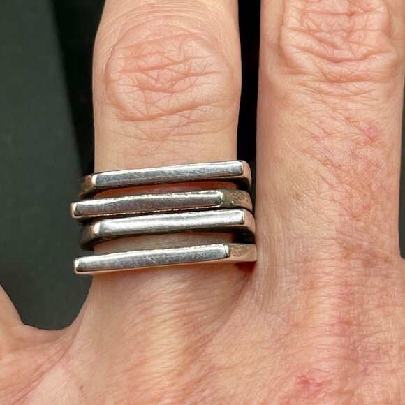 Silver Tone Wrapped Square Front Layered Adjustable Boho Ring #1233 - Picture 8 of 9